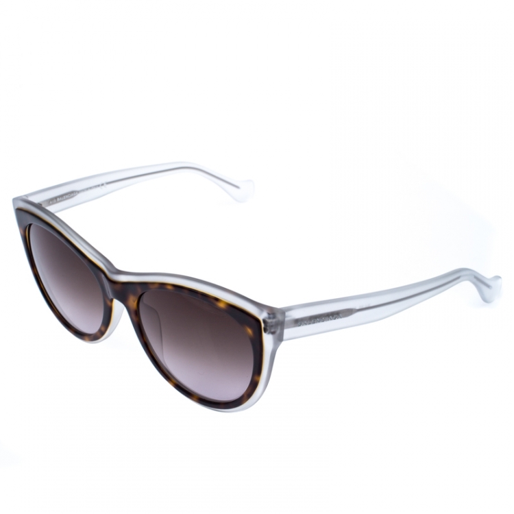 Pre Owned Balenciaga White/Brown BA 65 58B Cateye Sunglasses