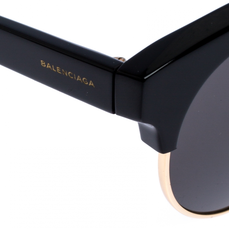 Pre Owned Balenciaga Black/Gold BA 128 Half Rim Round Sunglasses