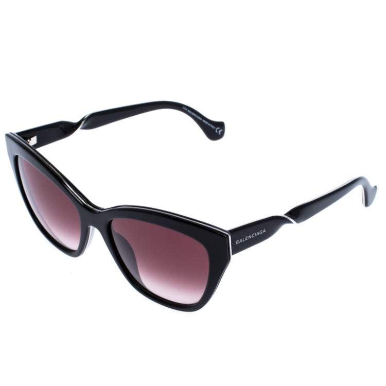 Pre Owned Balenciaga Black Gradient Twisted Temple Cat Eye Sunglasses