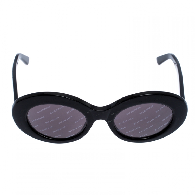 Pre Owned Balenciaga Black Logomania Oval Sunglasses