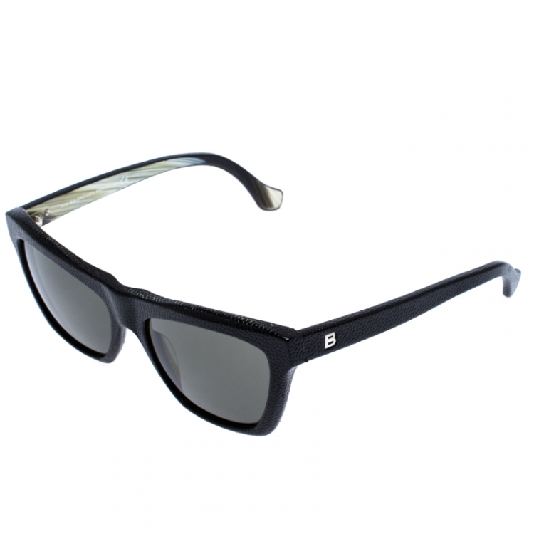 Pre Owned Balenciaga Black Caviar Embossed BA 57 Wayferer Sunglasses