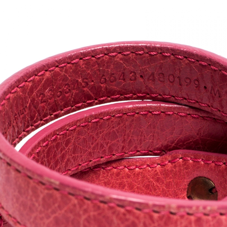 Pre Owned Balenciaga Arena Pink Leather Giant Triple Tour Bracelet M