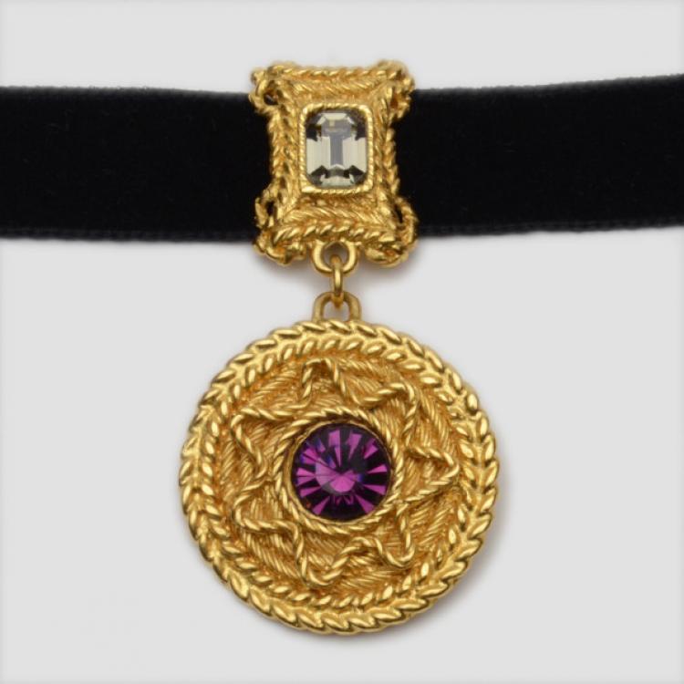 Pre Owned Balenciaga Purple Crystal Golden Necklace 