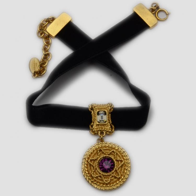Pre Owned Balenciaga Purple Crystal Golden Necklace 