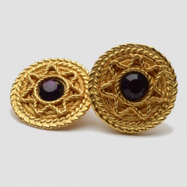 Pre Owned Balenciaga Purple Crystal Golden Earrings