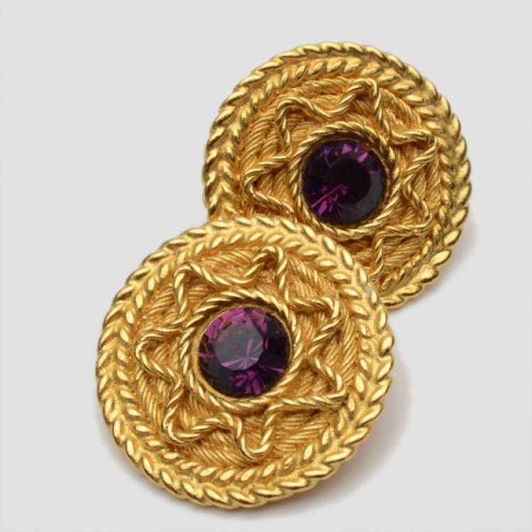 Pre Owned Balenciaga Purple Crystal Golden Earrings