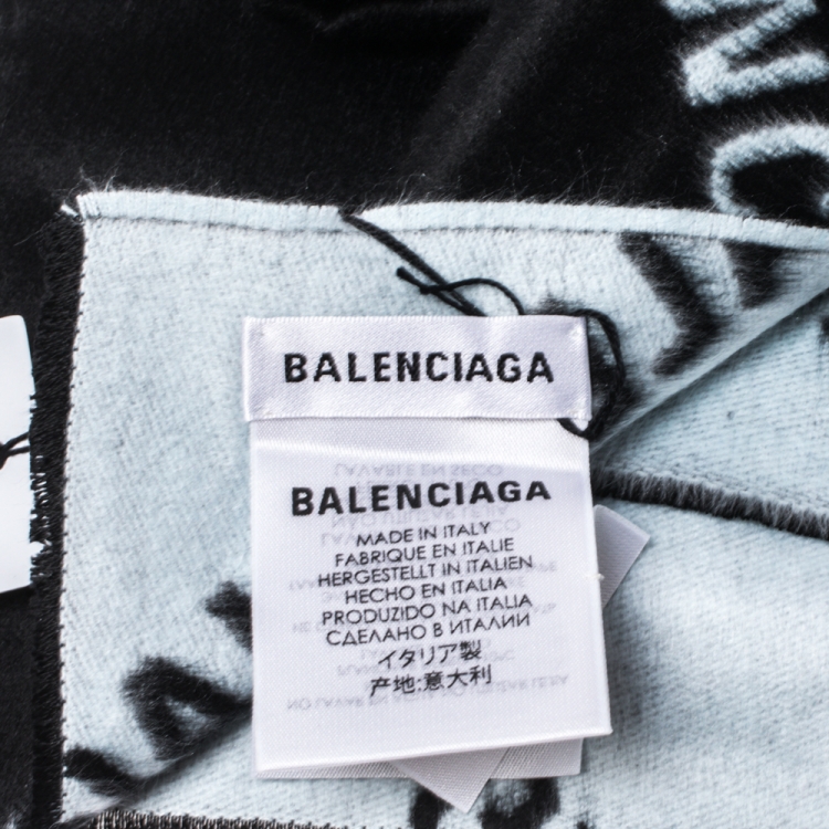 Pre Owned Balenciaga Bicolor Logo Intarsia Brushed Silk Scarf