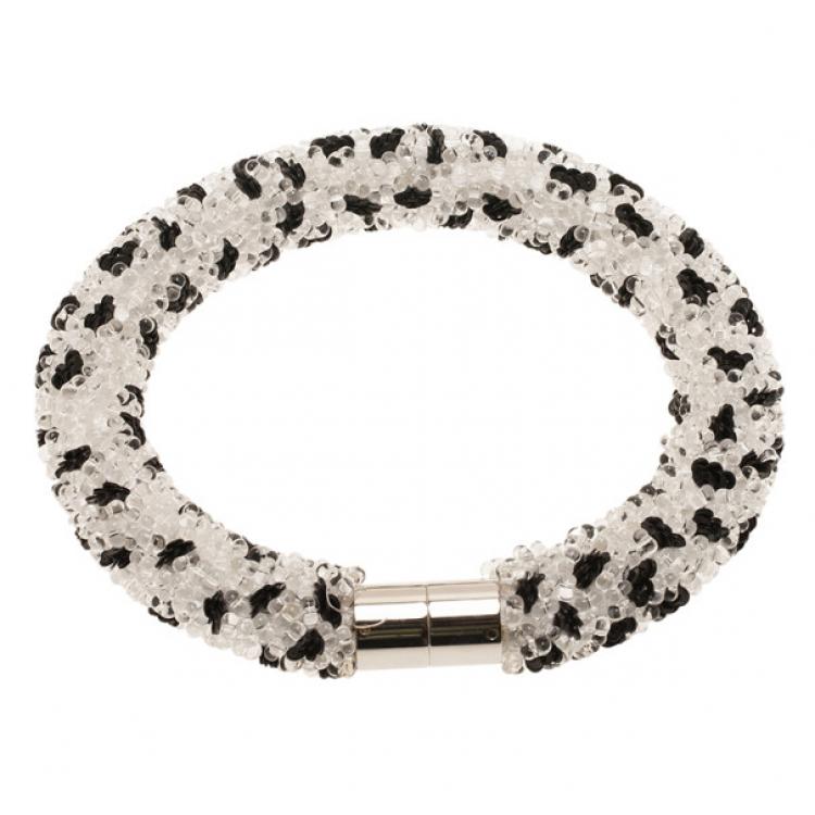 Pre Owned Balenciaga Black & White Spotted Embroidery Necklace