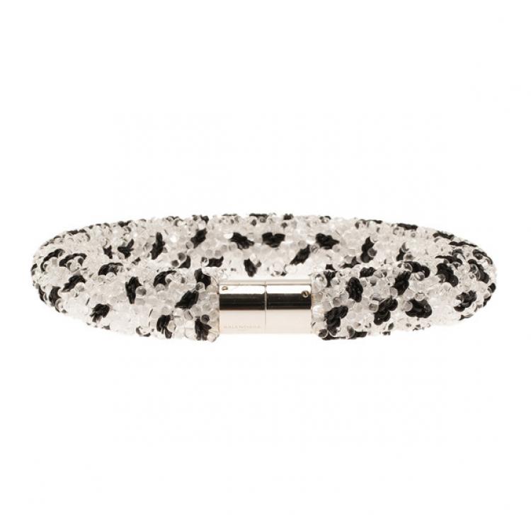 Pre Owned Balenciaga Black & White Spotted Embroidery Necklace