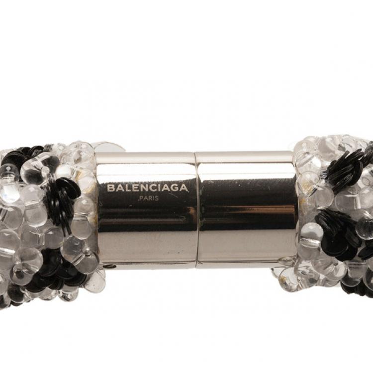 Pre Owned Balenciaga Black & White Spotted Embroidery Necklace