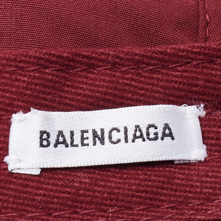 Pre Owned Balenciaga Burgundy Cotton Baseball Cap L