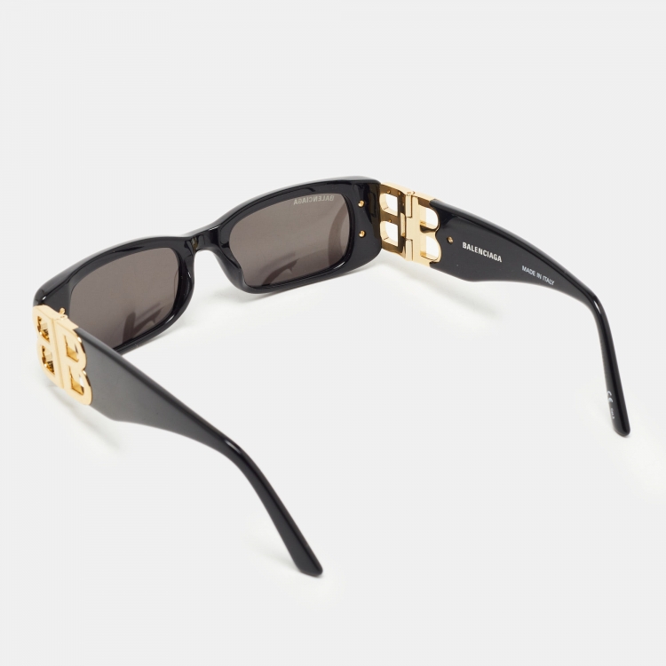 Pre Owned Balenciaga Black BB Logo Rectangle Sunglasses