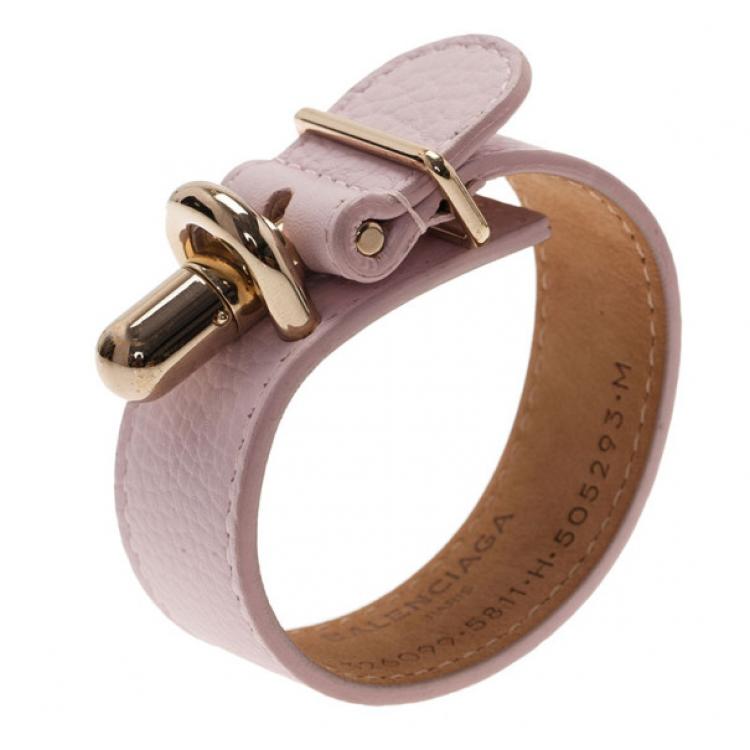 Pre Owned Balenciaga Light Pink Leather Tube Medium Bracelet 17CM