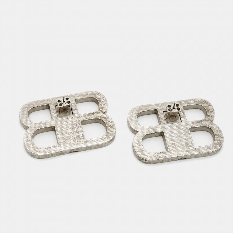 Pre Owned Balenciaga BB Crystals Silver Tone Earrings