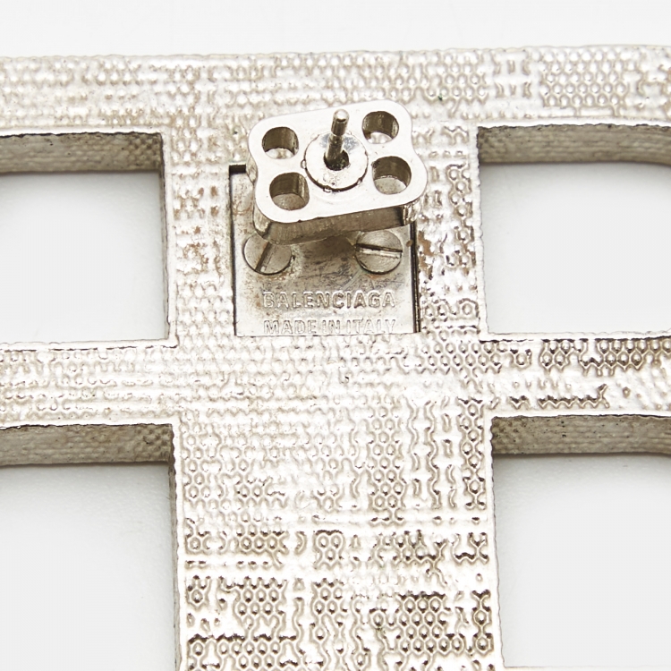 Pre Owned Balenciaga BB Crystals Silver Tone Earrings