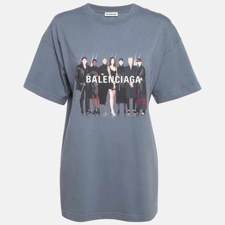 Pre Owned Balenciaga Grey Logo Print Cotton T-Shirt M