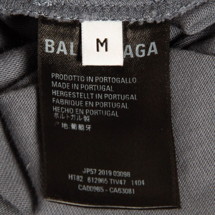 Pre Owned Balenciaga Grey Logo Print Cotton T-Shirt M