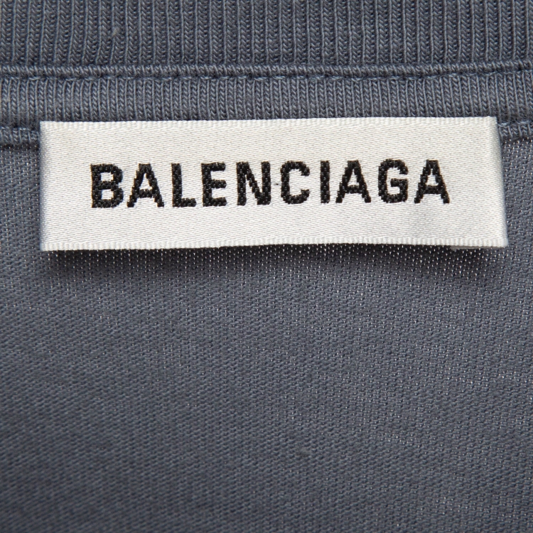 Pre Owned Balenciaga Grey Logo Print Cotton T-Shirt M