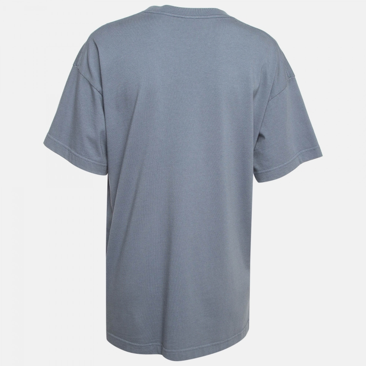 Pre Owned Balenciaga Grey Logo Print Cotton T-Shirt M