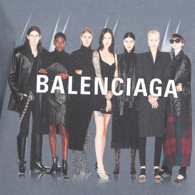 Pre Owned Balenciaga Grey Logo Print Cotton T-Shirt M