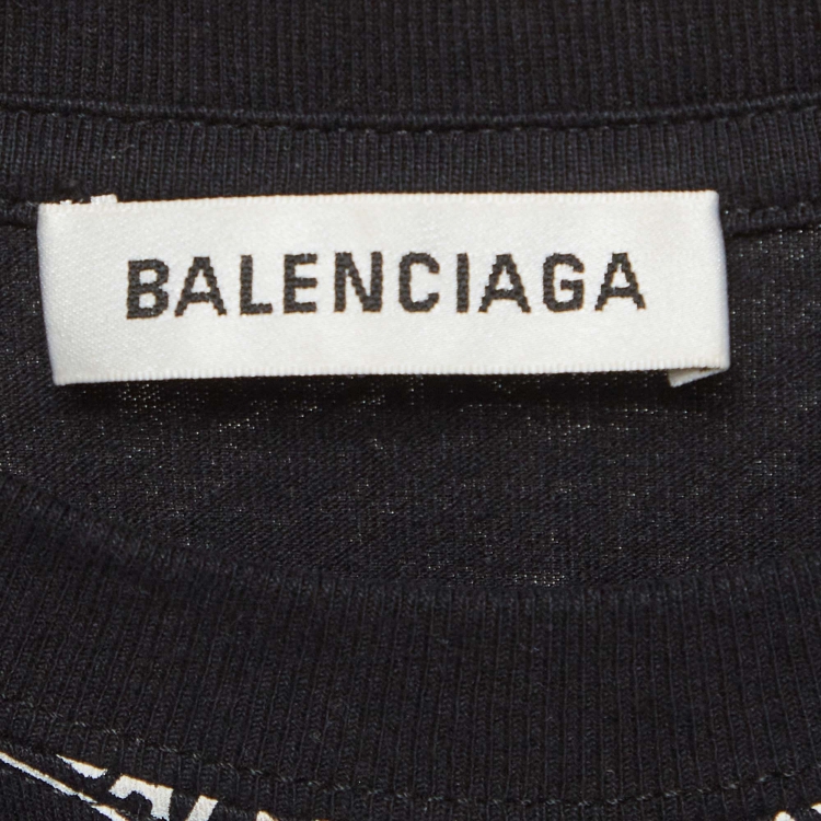 Pre Owned Balenciaga Black Logo All-Over Print Cotton T-Shirt S