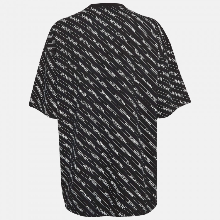 Pre Owned Balenciaga Black Logo All-Over Print Cotton T-Shirt S