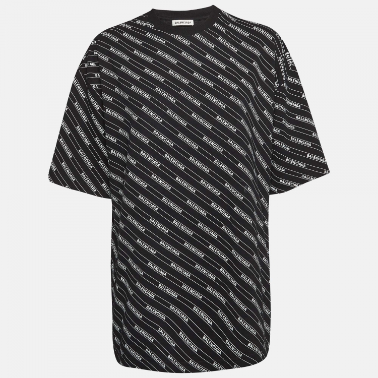 Pre Owned Balenciaga Black Logo All-Over Print Cotton T-Shirt S