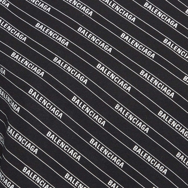 Pre Owned Balenciaga Black Logo All-Over Print Cotton T-Shirt S