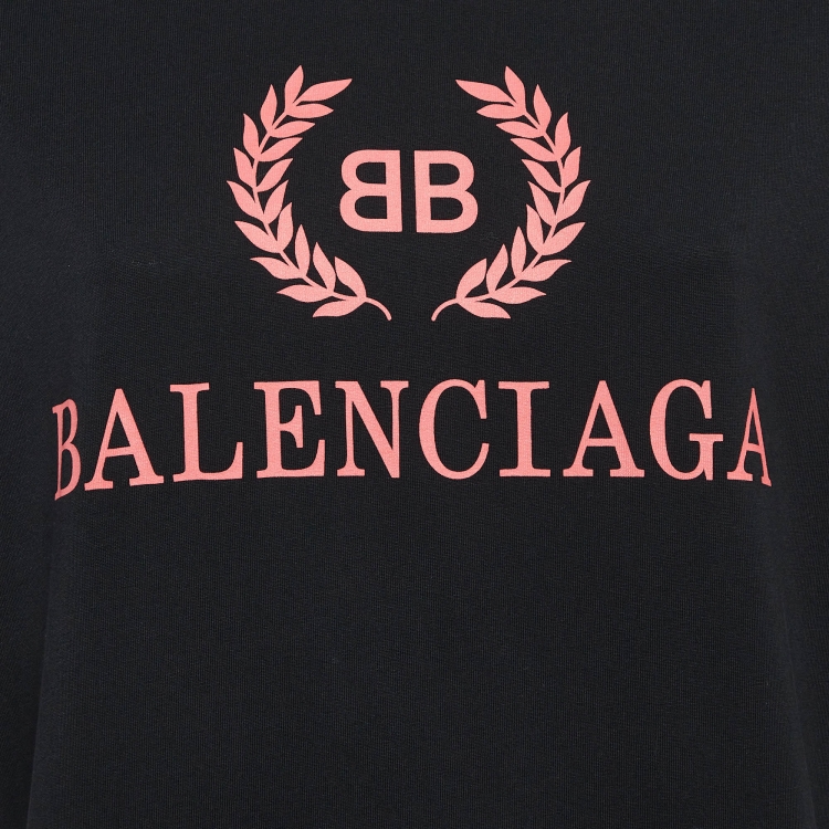 Pre Owned Balenciaga Black Logo Print Cotton T-Shirt XS