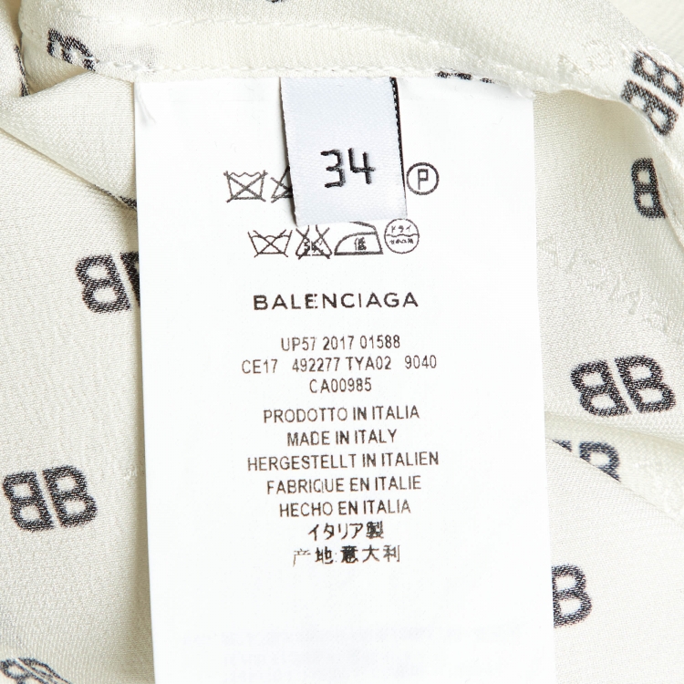 Pre Owned Balenciaga Off-White Logo Printed Silk Shirt S