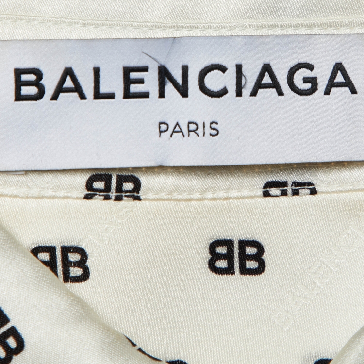 Pre Owned Balenciaga Off-White Logo Printed Silk Shirt S