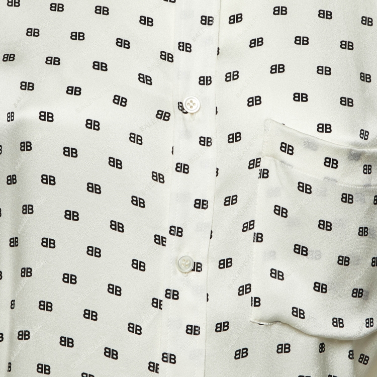 Pre Owned Balenciaga Off-White Logo Printed Silk Shirt S