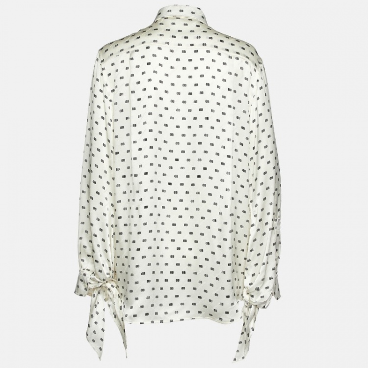 Pre Owned Balenciaga Off-White Logo Printed Silk Shirt S