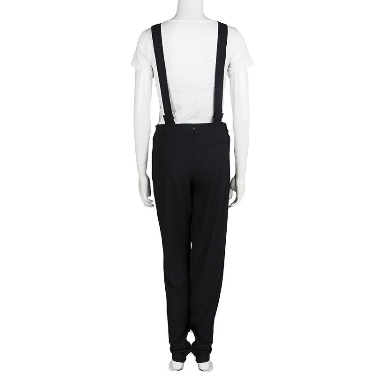 Pre Owned Balenciaga Black Stretch Crepe Pleat Front Tapered Suspender Trousers M