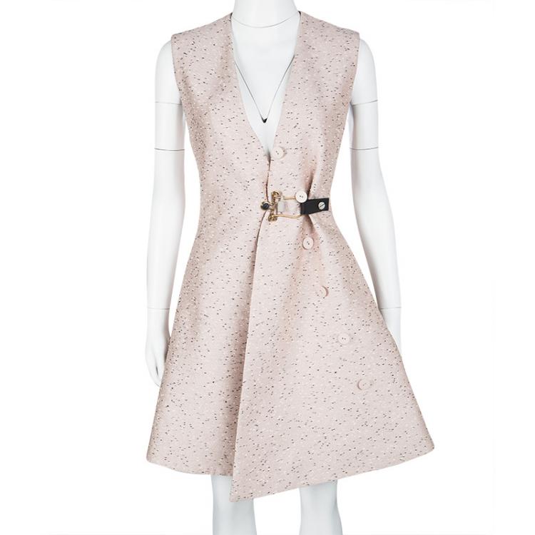 Pre Owned Balenciaga Textured Pale Pink Buckle Detail Sleeveless Dress Coat S
