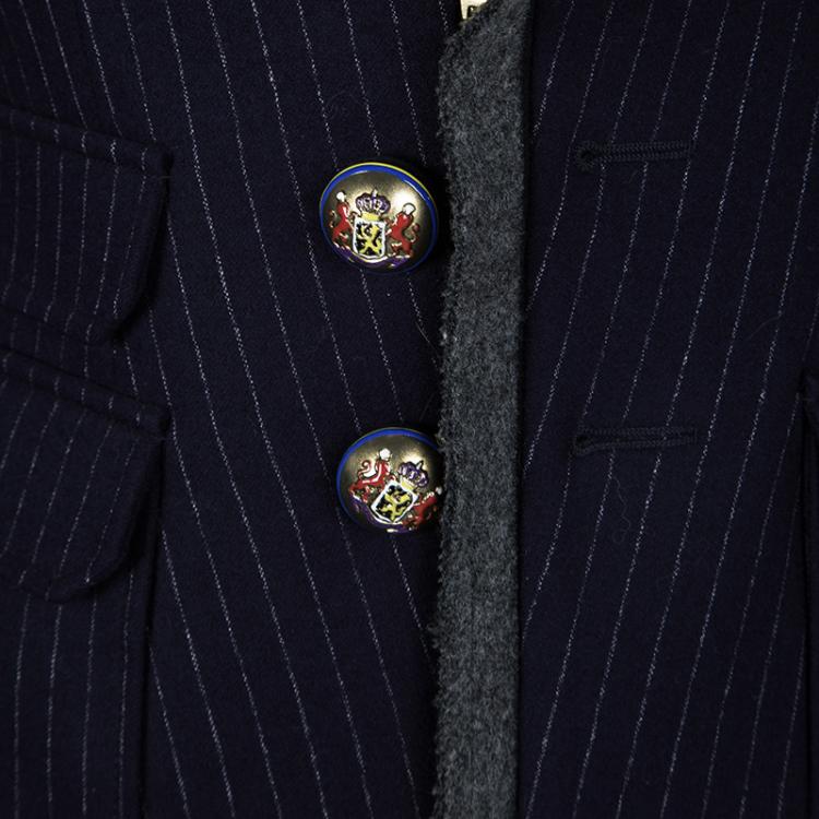 Pre Owned Balenciaga Navy Blue Pinstriped Wool Contrast Collar Tailored Blazer L
