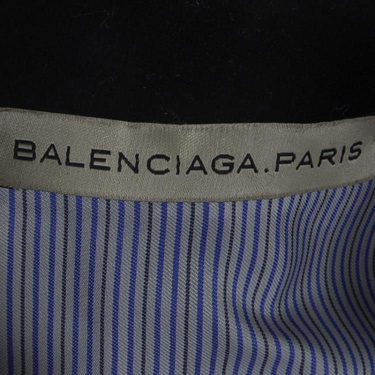 Pre Owned Balenciaga Navy Blue Pinstriped Wool Contrast Collar Tailored Blazer L