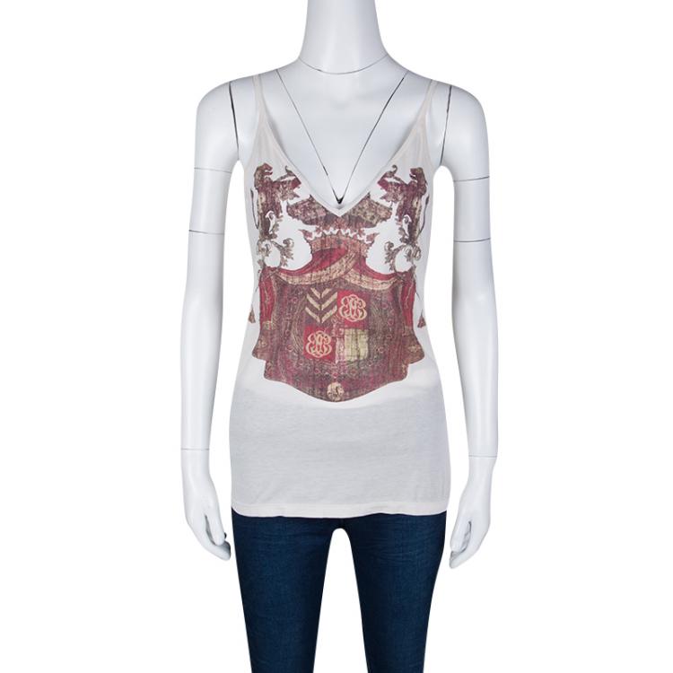 Pre Owned Balenciaga Cream Logo Print Jersey Camisole M