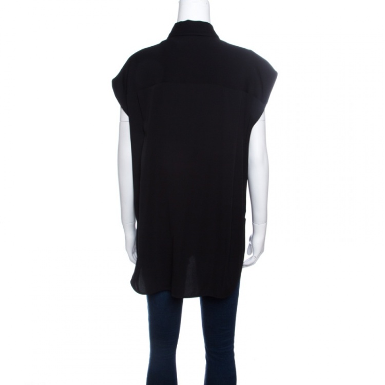 Pre Owned Balenciaga Black Scarf Collar Detail Oversized High Low Silk Blouse S