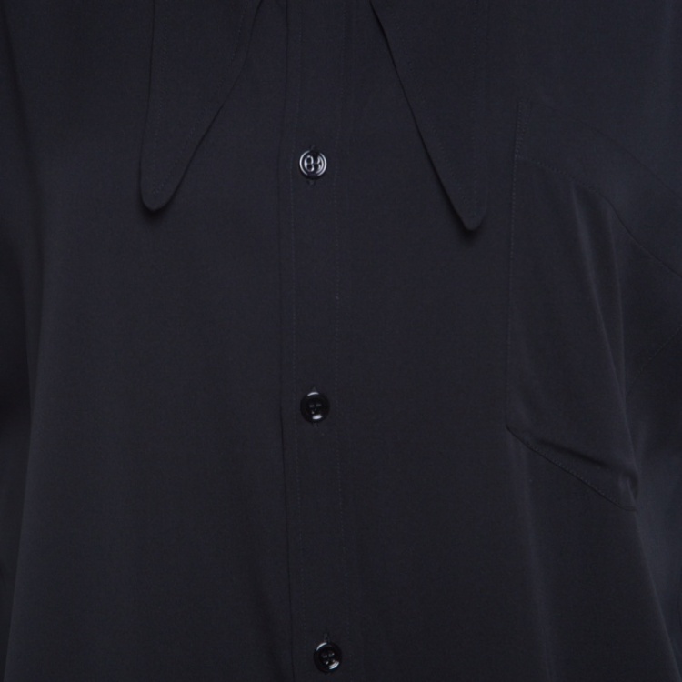 Pre Owned Balenciaga Black Scarf Collar Detail Oversized High Low Silk Blouse S