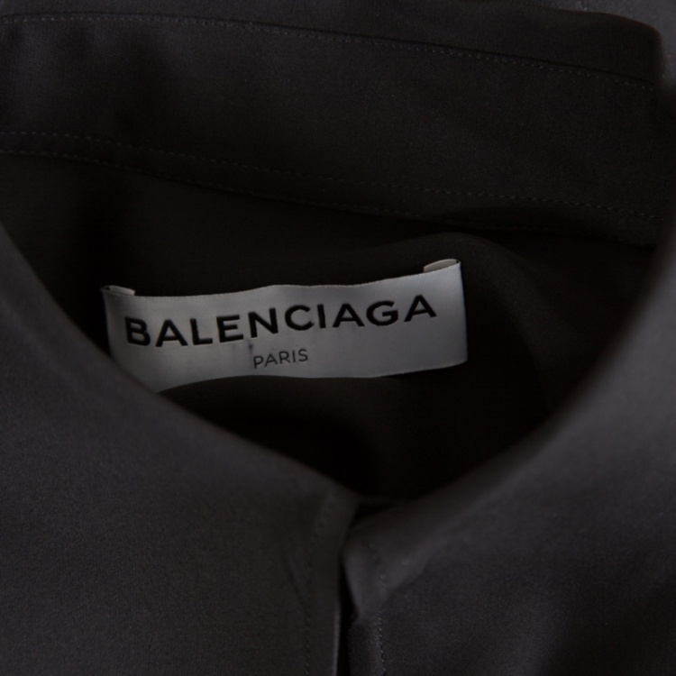 Pre Owned Balenciaga Black Scarf Collar Detail Oversized High Low Silk Blouse S