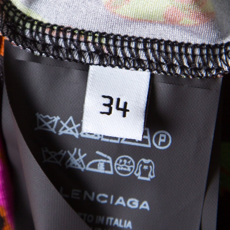 Pre Owned Balenciaga Black Floral Printed Neck Tie Detail Oversized Kaftan Dress S