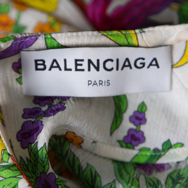 Pre Owned Balenciaga Crinkled Floral Print Side Zip Detail Oversized Midi Dress M