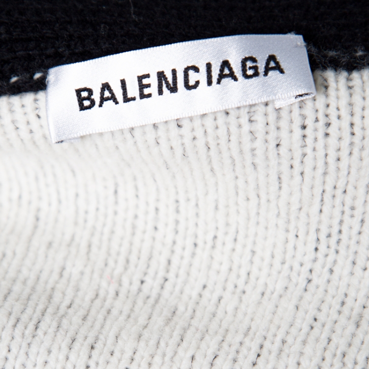 Pre Owned Balenciaga Monochrome Logo Jacquard Knit Long Archetype Cardigan M