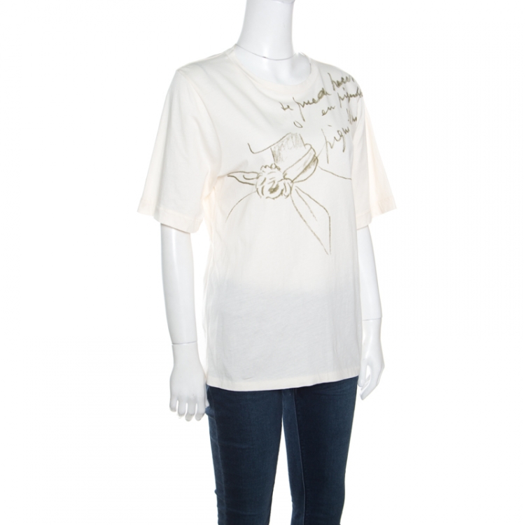 Pre Owned Balenciaga Cream Printed Cotton Short Sleeve T-Shirt S