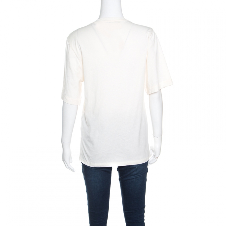 Pre Owned Balenciaga Cream Printed Cotton Short Sleeve T-Shirt S