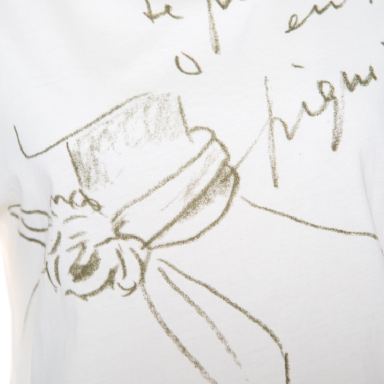 Pre Owned Balenciaga Cream Printed Cotton Short Sleeve T-Shirt S