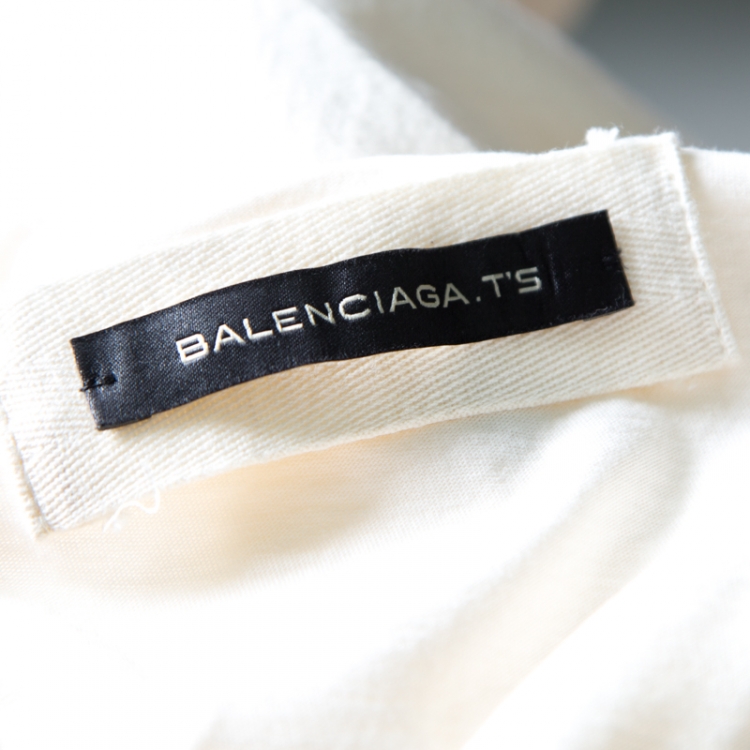 Pre Owned Balenciaga Cream Printed Cotton Short Sleeve T-Shirt S