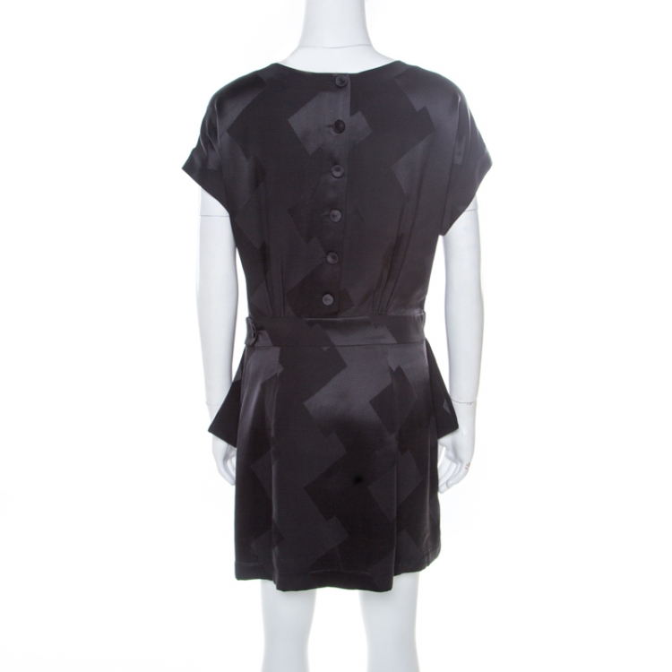 Pre Owned Balenciaga Black Silk Zig Zag Patterned Pleated Dress M