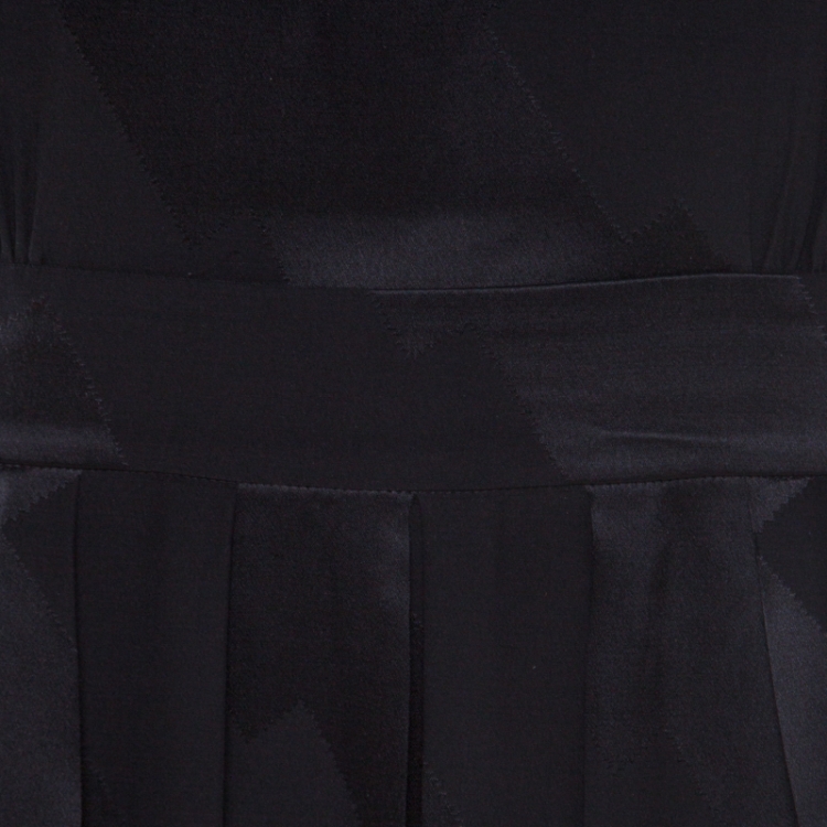 Pre Owned Balenciaga Black Silk Zig Zag Patterned Pleated Dress M